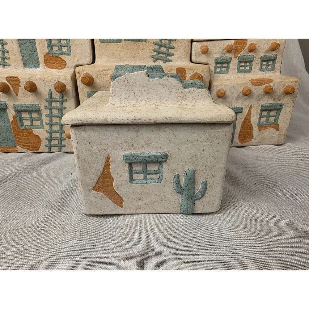 Vintage 4pc Southwest Pueblo‎ Adobe Kitchen Pottery Canisters